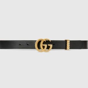 BLACK GUCCI BELT WITH TEXTURED LOGO